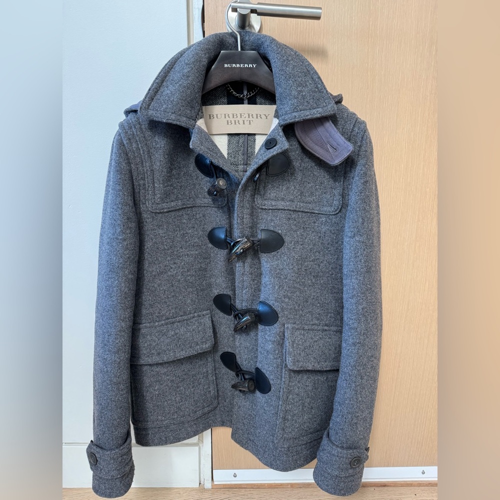 Burberry Gray Wool Toggle Pea Coat